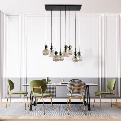 Hanglamp aan snoer SOPHIA 8xE14/10W/230V zwart/groen/rookbeige