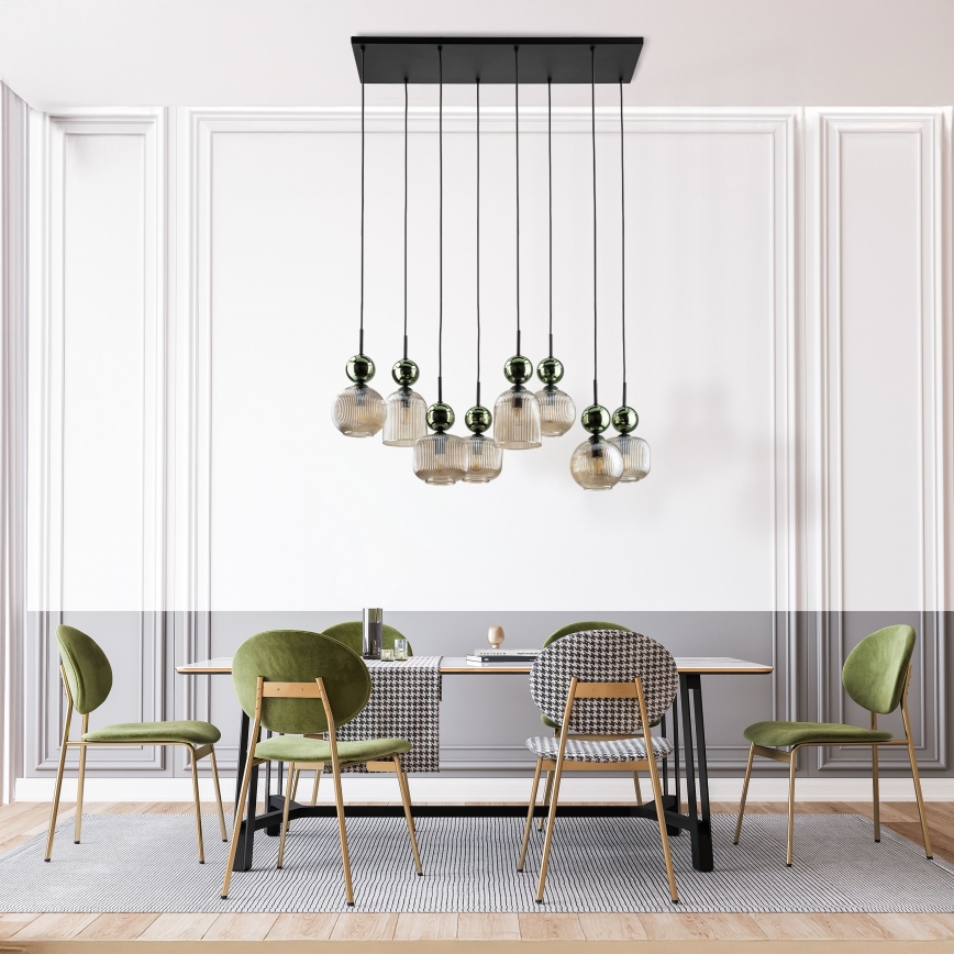 Hanglamp aan snoer SOPHIA 8xE14/10W/230V zwart/groen/rookbeige