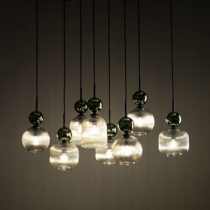 Hanglamp aan snoer SOPHIA 8xE14/10W/230V zwart/groen/rookbeige