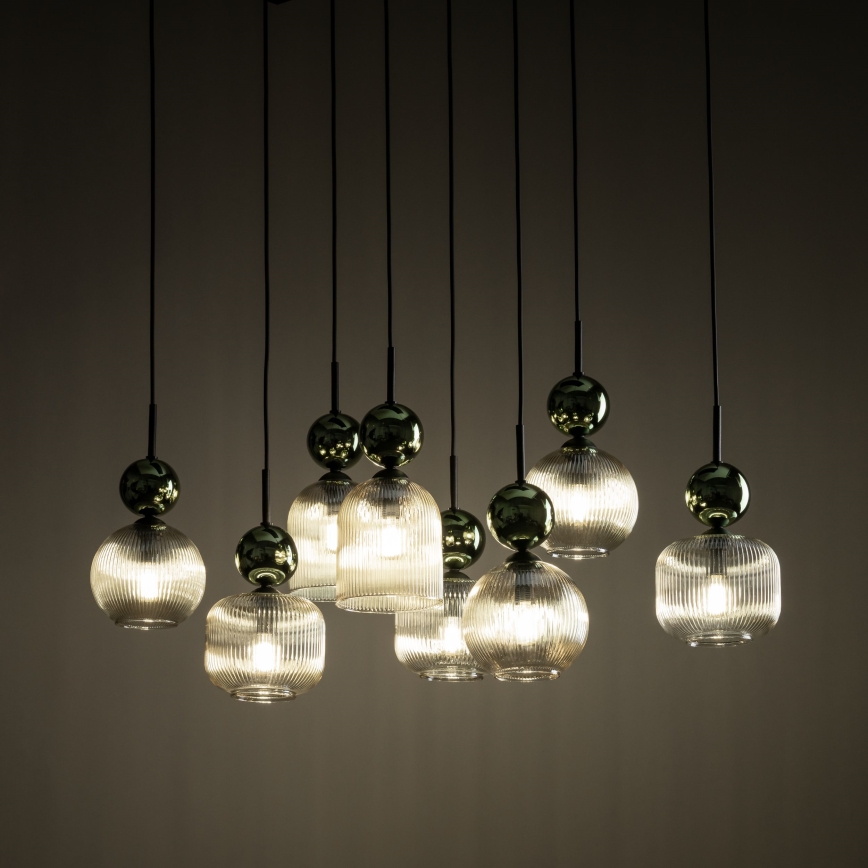 Hanglamp aan snoer SOPHIA 8xE14/10W/230V zwart/groen/rookbeige