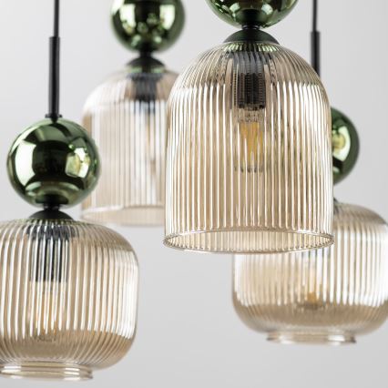 Hanglamp aan snoer SOPHIA 8xE14/10W/230V zwart/groen/rookbeige