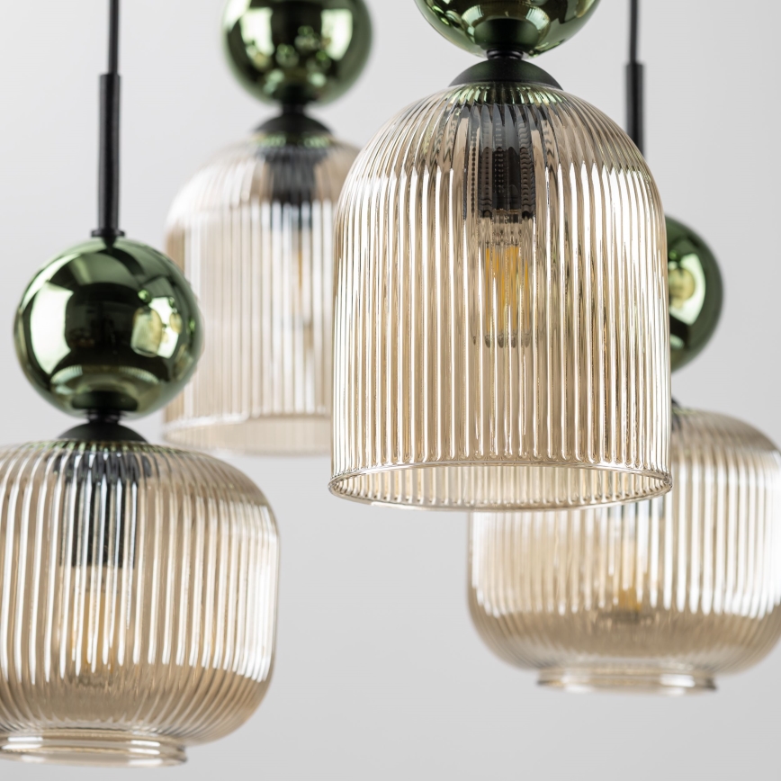 Hanglamp aan snoer SOPHIA 8xE14/10W/230V zwart/groen/rookbeige