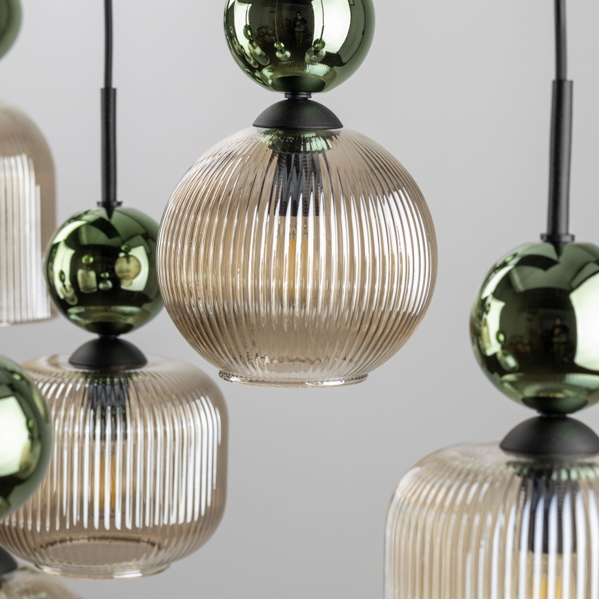 Hanglamp aan snoer SOPHIA 8xE14/10W/230V zwart/groen/rookbeige