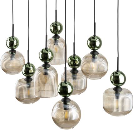 Hanglamp aan snoer SOPHIA 8xE14/10W/230V zwart/groen/rookbeige