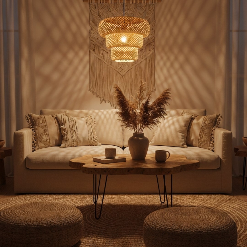 Hanglamp aan snoer TULUM 1xE27/15W/230V Ø 35 cm bamboe