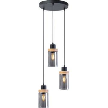 Hanglamp aan snoer WOODNEST 3xE27/15W/230V grenen/rookzwart