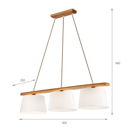 Hanglamp AIDA met kabel 3xE27/60W/230V Ø 25 cm eiken