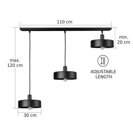 Hanglamp ARCANE, 3xE27/60W/230V, zwart