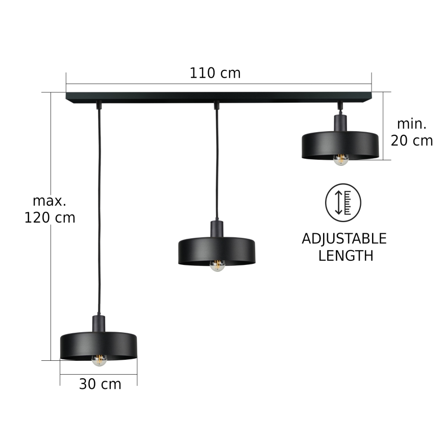 Hanglamp ARCANE, 3xE27/60W/230V, zwart