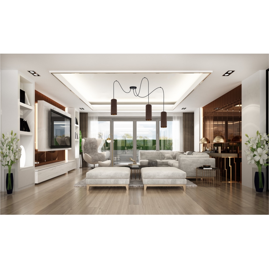 Hanglamp aan kabel AVALO 3xE27/60W/230V spin bruin/koper