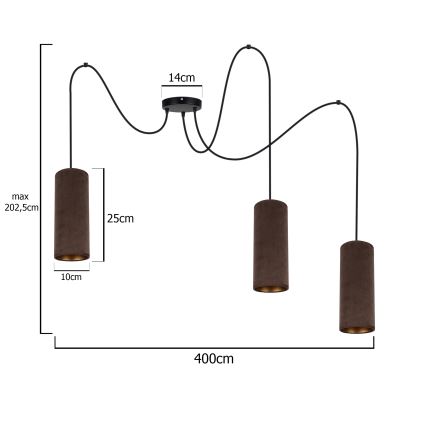 Hanglamp aan kabel AVALO 3xE27/60W/230V spin bruin/koper