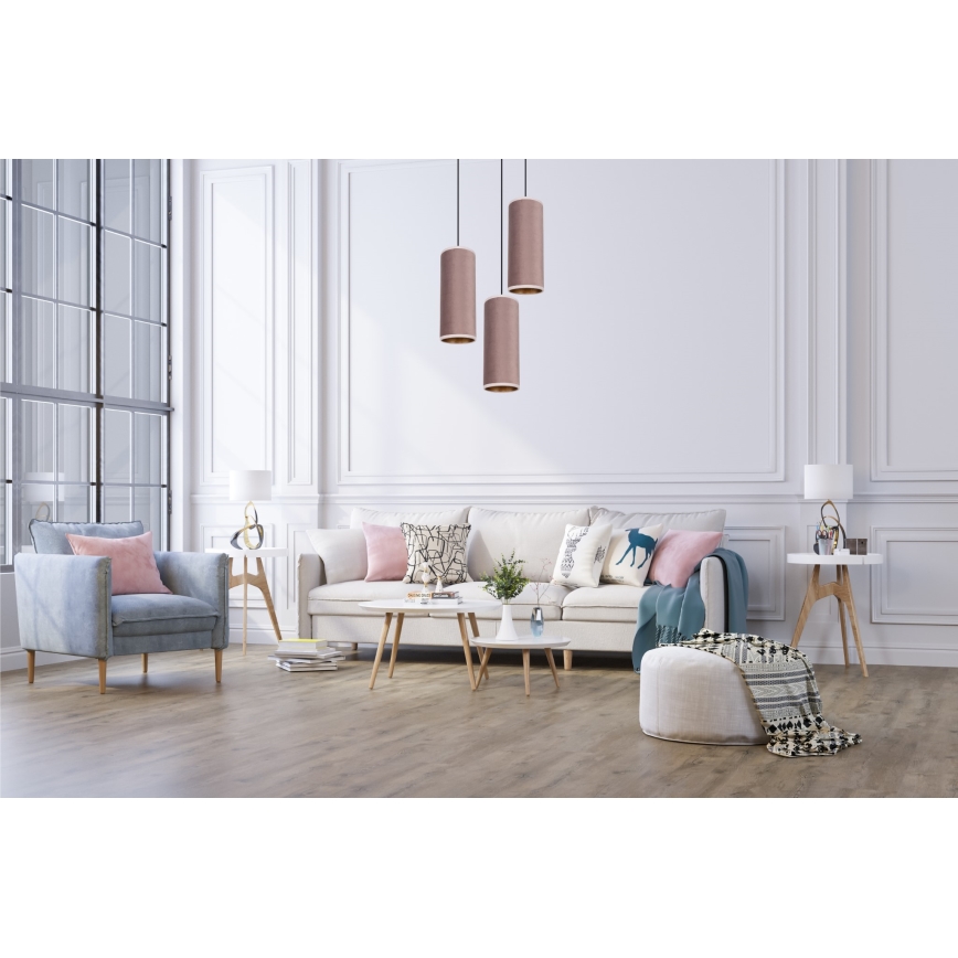 Hanglamp aan kabel AVALO 3xE27/60W/230V Ø 35 cm roze/koper