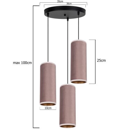 Hanglamp aan kabel AVALO 3xE27/60W/230V Ø 35 cm roze/koper