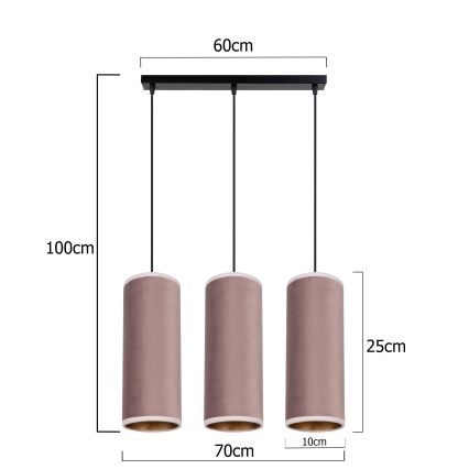 Hanglamp aan kabel AVALO 3xE27/60W/230V roze/koper