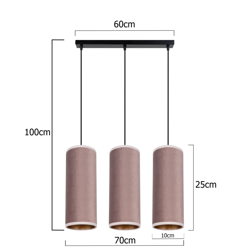 Hanglamp aan kabel AVALO 3xE27/60W/230V roze/koper