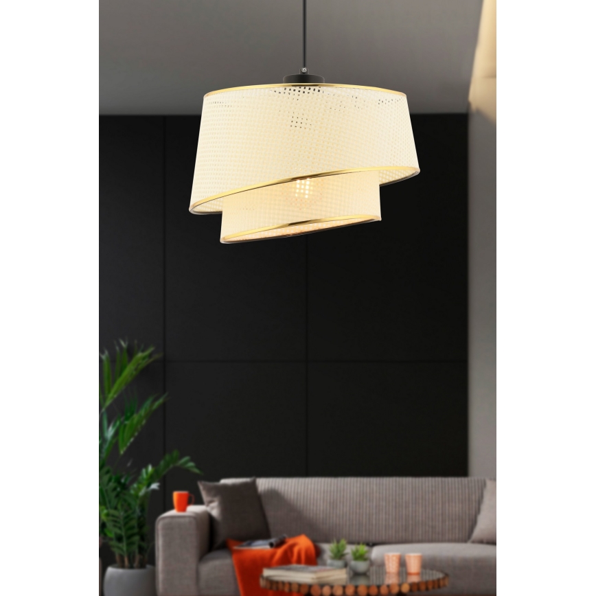 Hanglamp BARETTE 1xE27/60W/230V crèmekleurig/goud