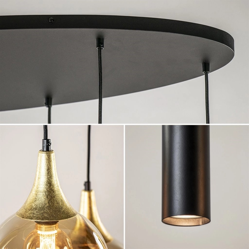 Hanglamp aan kabel CALYPSO 3xGU10/60W/230V + 5xE27/60W zwart/goud