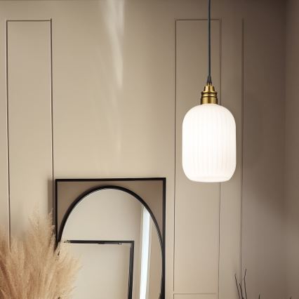 Hanglamp HECTOR met kabel 1xE27/15W/230V, wit/messing, Ø 14 cm