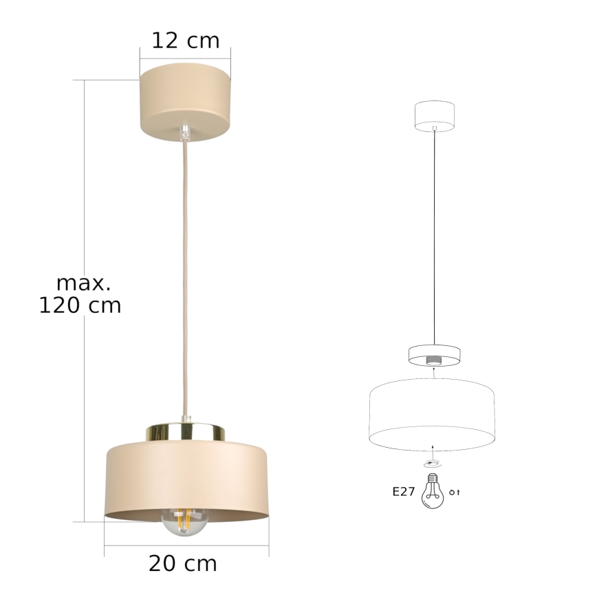 Hanglamp IGNIA met kabel, 1x E27, 60W, 230V, taupe