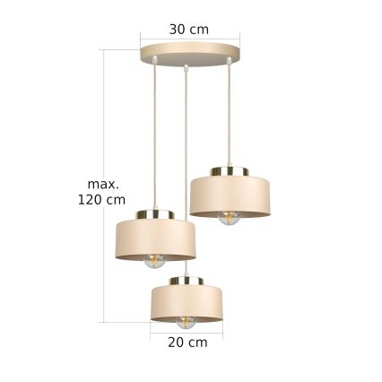 Hanglamp IGNIA met snoer 3xE27/60W/230V taupe