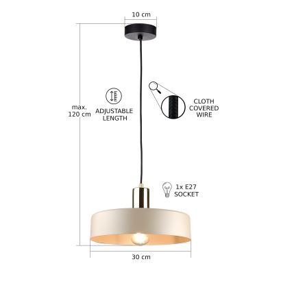 Hanglamp aan kabel LATTE 1xE27/60W/230V beige/zwart/glanzend chroom