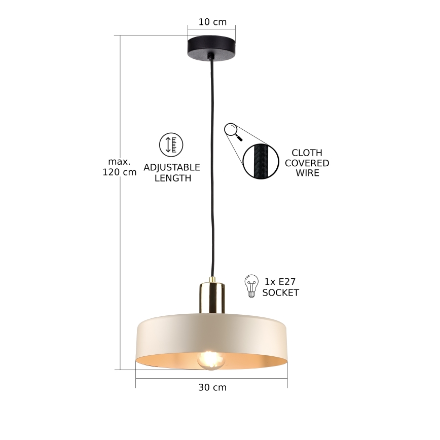 Hanglamp aan kabel LATTE 1xE27/60W/230V beige/zwart/glanzend chroom