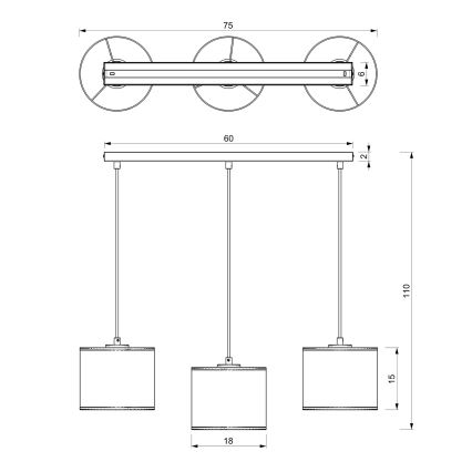 Hanglamp aan kabel LOFT SHADE 3xE27/60W/230V zwart/goud