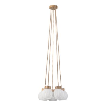 Hanglamp LOOMIS met kabel 5xE27/15W/230V 130 cm beige/eiken