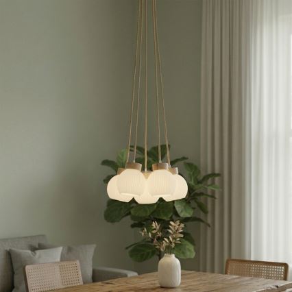 Hanglamp LOOMIS met kabel 5xE27/15W/230V 130 cm beige/eiken