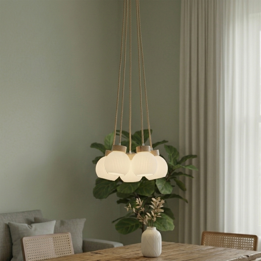 Hanglamp LOOMIS met kabel 5xE27/15W/230V 130 cm beige/eiken