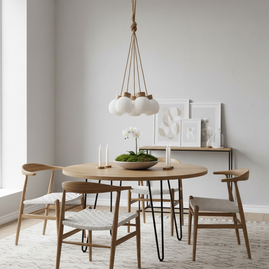 Hanglamp LOOMIS met kabel 5xE27/15W/230V 130 cm beige/eiken