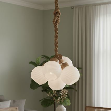 Hanglamp LOOMIS met kabel 5xE27/15W/230V 130 cm beige/eiken