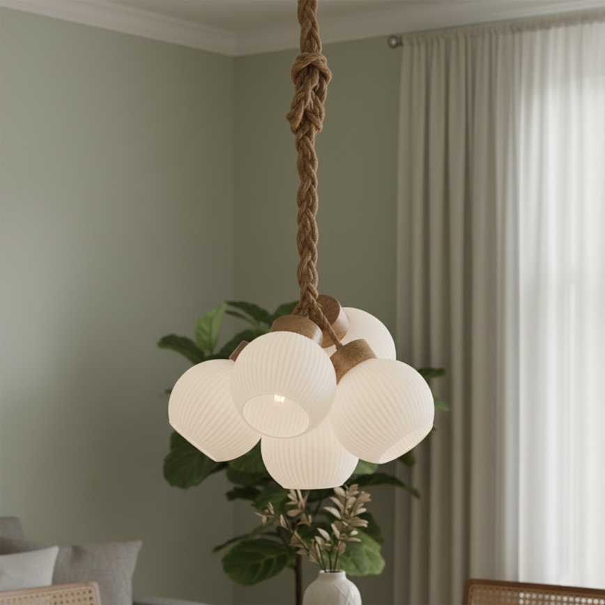 Hanglamp LOOMIS met kabel 5xE27/15W/230V 130 cm beige/eiken