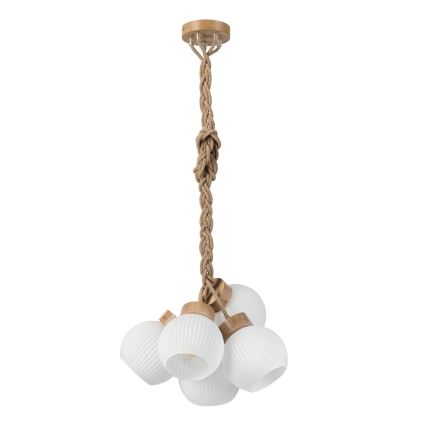 Hanglamp LOOMIS met kabel 5xE27/15W/230V 130 cm beige/eiken