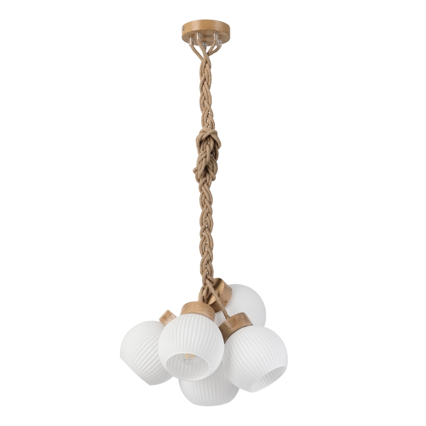 Hanglamp LOOMIS met kabel 5xE27/15W/230V 130 cm beige/eiken