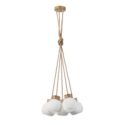 Hanglamp LOOMIS met kabel 5xE27/15W/230V 130 cm beige/eiken