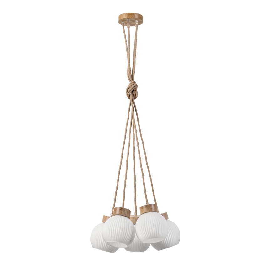 Hanglamp LOOMIS met kabel 5xE27/15W/230V 130 cm beige/eiken