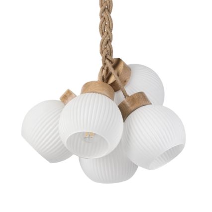 Hanglamp LOOMIS met kabel 5xE27/15W/230V 130 cm beige/eiken