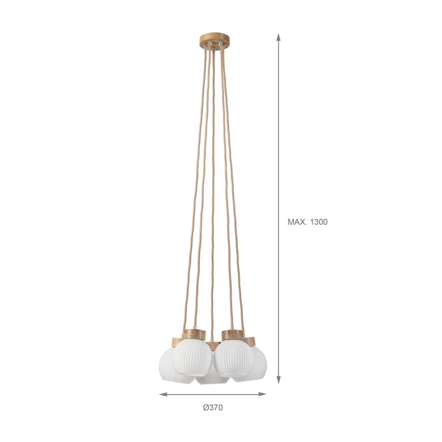 Hanglamp LOOMIS met kabel 5xE27/15W/230V 130 cm beige/eiken