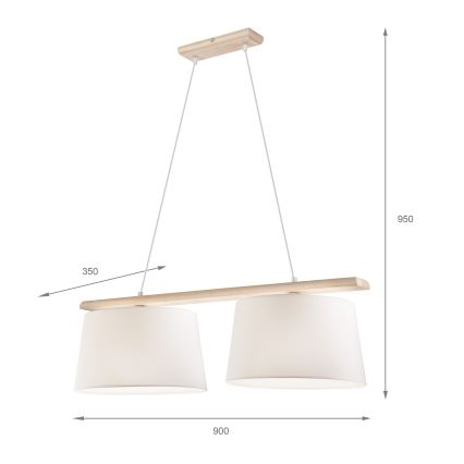 Hanglamp met kabel AIDA 2xE27/60W/230V Ø 35 cm eik/wit