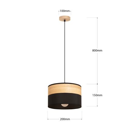 Hanglamp met kabel ALBA 1xE27/15W/230V Ø 20 cm zwart/bruin