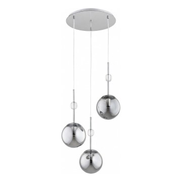 Hanglamp met kabel ARVENA 3xE14/10W/230V glanzend chroom/zwart/rookglas
