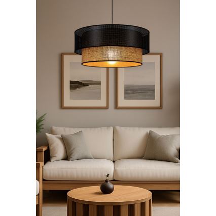Hanglamp met kabel BORHO 1xE27/60W/230V Ø 50 cm zwart/jute