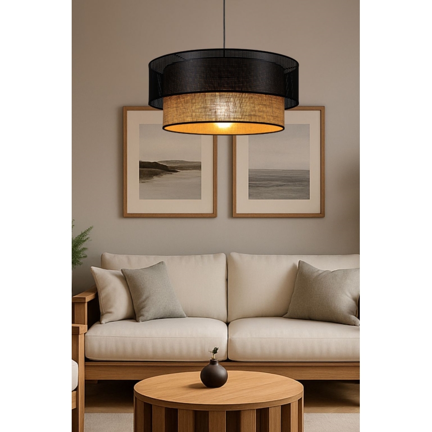 Hanglamp met kabel BORHO 1xE27/60W/230V Ø 50 cm zwart/jute