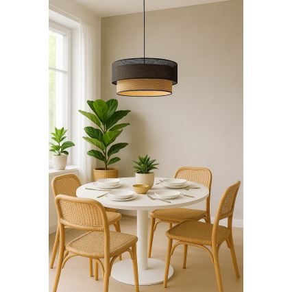 Hanglamp met kabel BORHO 1xE27/60W/230V Ø 50 cm zwart/jute