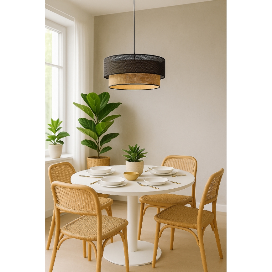 Hanglamp met kabel BORHO 1xE27/60W/230V Ø 50 cm zwart/jute