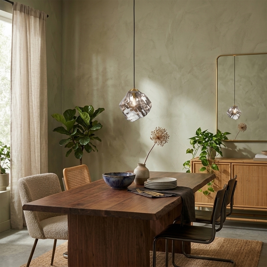 Hanglamp met kabel CRISTAL 1xE14/15W/230V messing/rookzwart