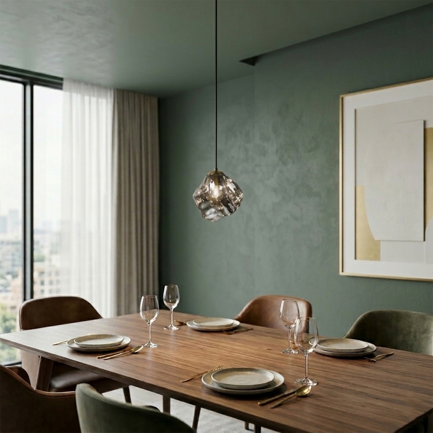 Hanglamp met kabel CRISTAL 1xE14/15W/230V messing/rookzwart