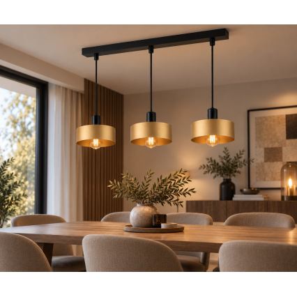 Hanglamp met kabel HAKI 3xE27/60W/230V goud/zwart