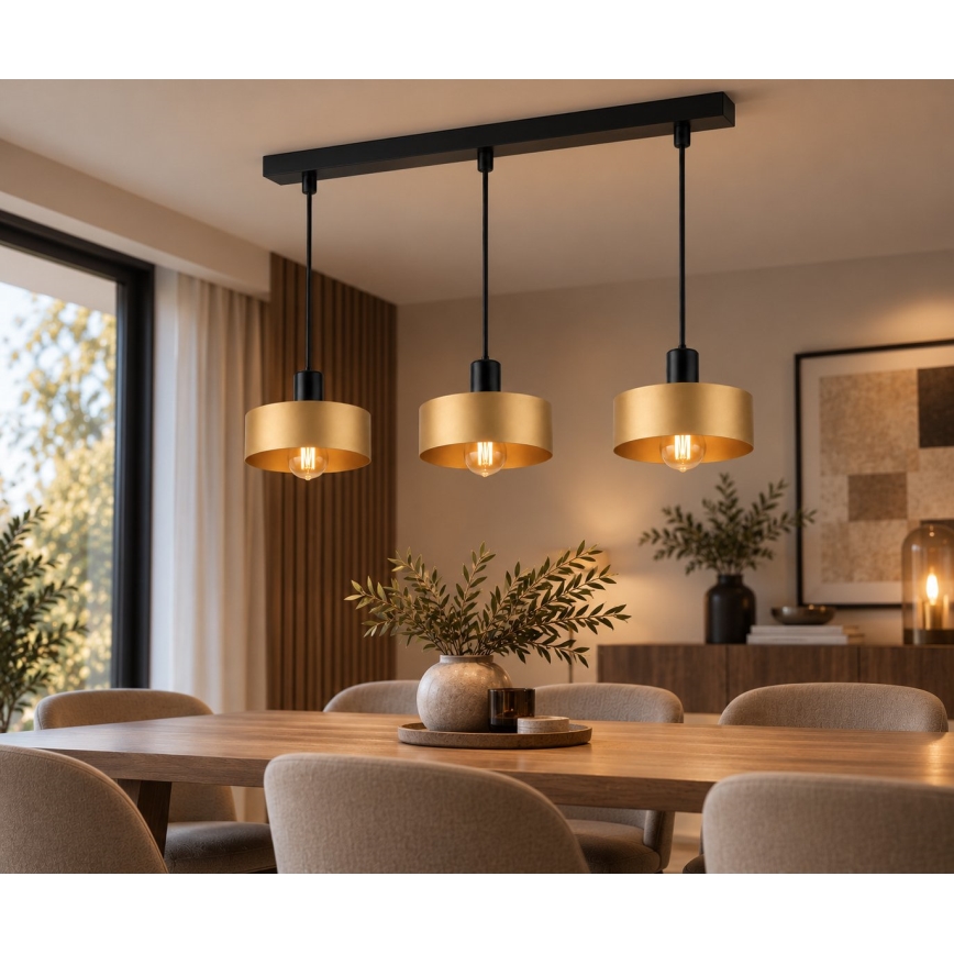 Hanglamp met kabel HAKI 3xE27/60W/230V goud/zwart